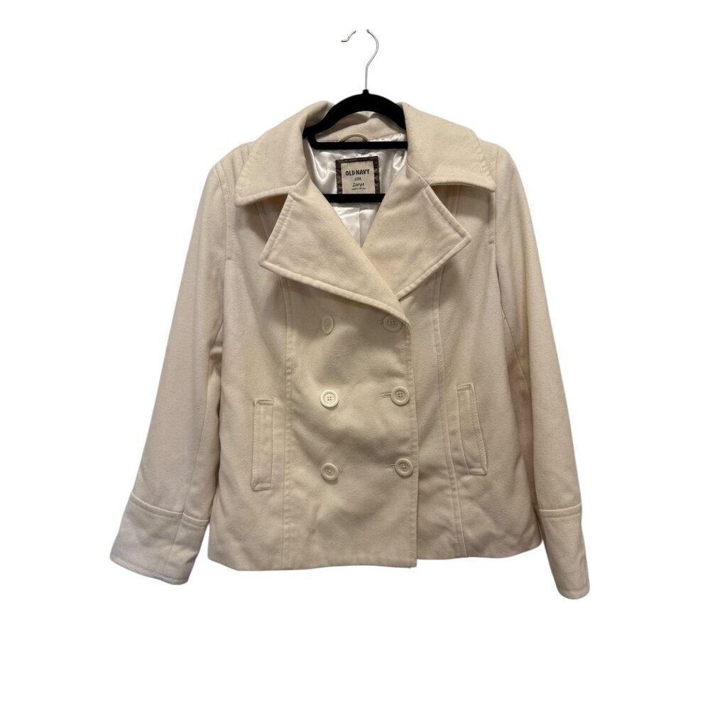 Old Navy Womens Ivory Double-Breasted Peacoat - Size L - Wool Blend